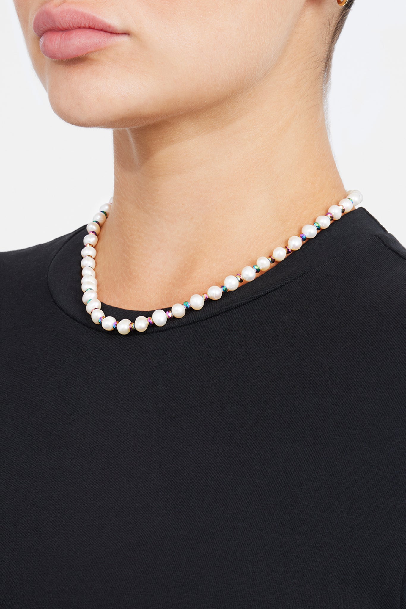 Oil Slick Bead & Freshwater Pearl Necklace - 6mm